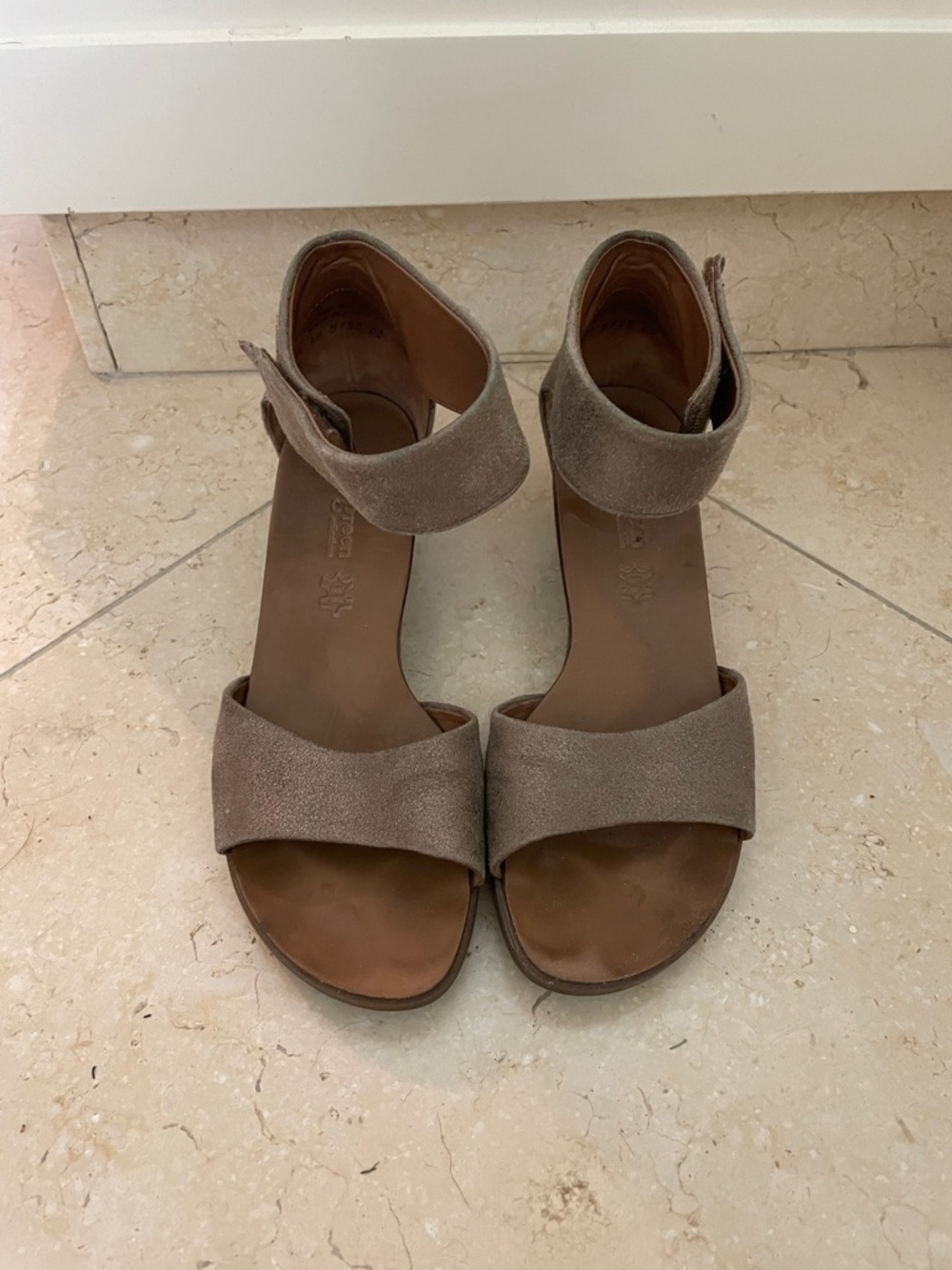 Women's Taupe Suede Ankle-Strap Sandals